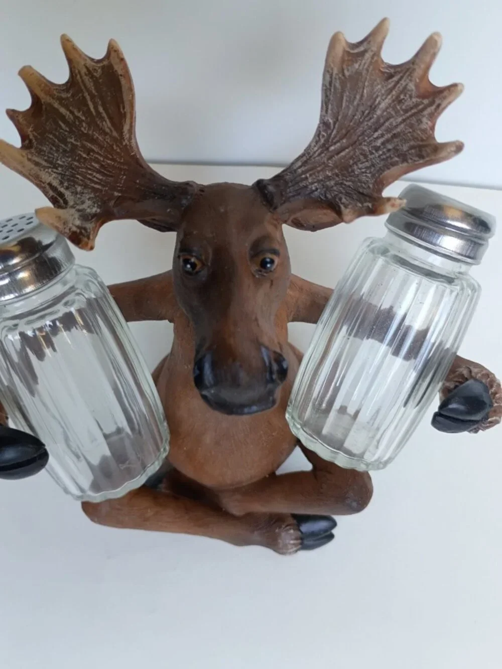 Rivers Edge Moose Salt & Pepper Holder Set Hand Painted Polyresin Decor 2010 Box